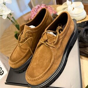 Men's Suede Moc Toe Derby Shoes in Cognac Brown - Steve Madden